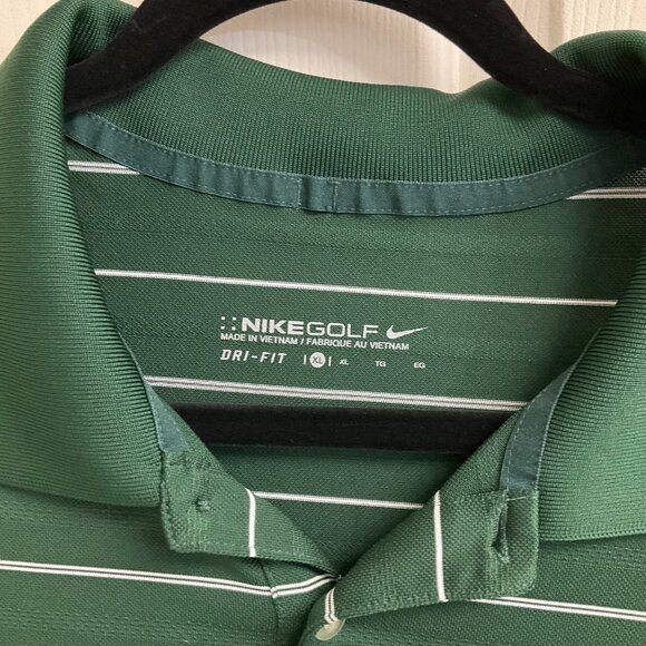 Nike Golf Men's XL Green & White Striped Dri-Fit Short Sleeve Polo Shirt - Picture 3 of 10